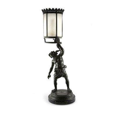 Lot 391 - Renaissance Revival Patinated-Metal Lamp...