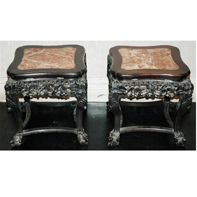 Lot 500 - Pair of Chinese Hardwood Marble Inset Taborets...
