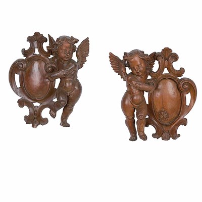 Lot 124 - Pair of German Baroque Style Oak Wall...