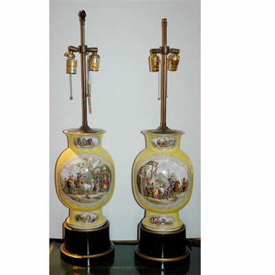 Lot 350 - Pair of English Porcelain Vasiform Lamps...
