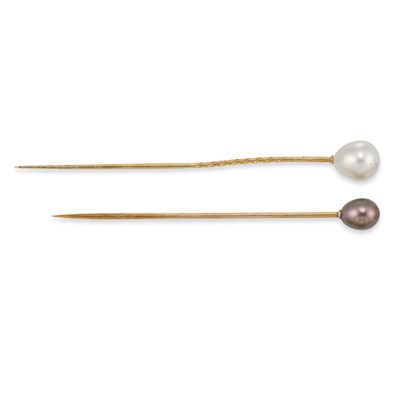 Lot 144 - Two Gold and Natural Pearl Stickpins