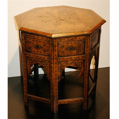Lot 149 - Islamic Style Metal Inlaid Hardwood Side Table...