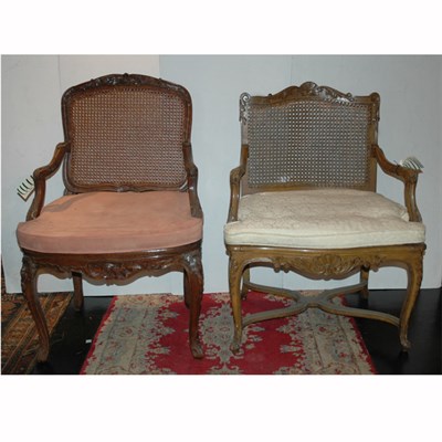 Lot 166 - Two Louis XV Style Caned Seat Fauteuils;...