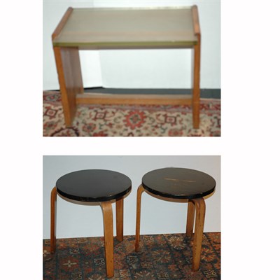 Lot 188 - Two Black Painted Bentwood Stools; Together...