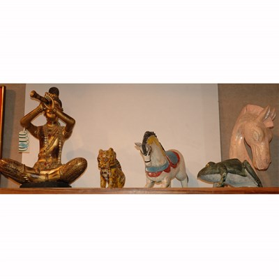 Lot 212 - Group of Seven Wood Figures Including Asian...