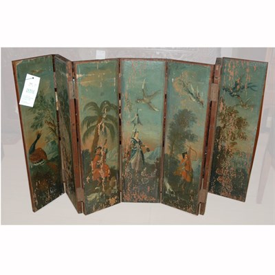 Lot 213 - Chinoiserie Decorated Seven Panel Table Screen;...
