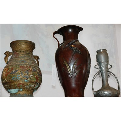 Lot 257 - Chinese Enameled Bronze Vase; Together with a...
