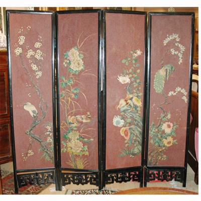 Lot 266 - Chinese Painted Wood Four-Panel Screen Height...