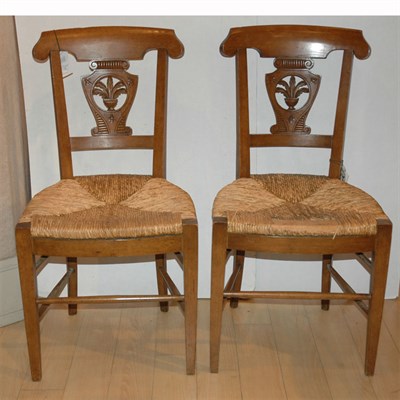 Lot 271 - Pair of Neoclassical Style Walnut Rush Seat...