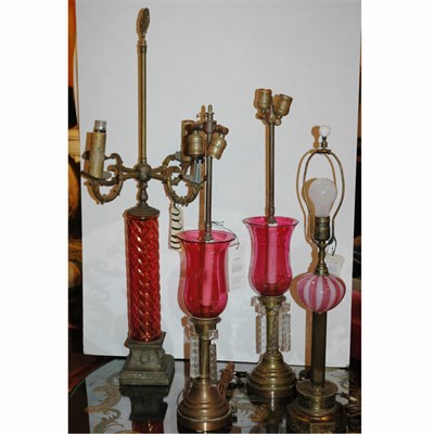 Lot 292 - Group of Four Metal and Glass Lamps Including...