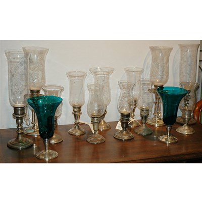 Lot 304 - Group of Silver Plated and Glass Hurricane...