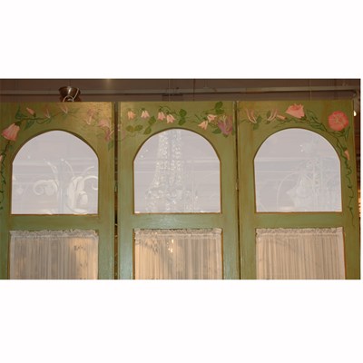 Lot 338 - Floral and Green Painted Three-Panel Screen...