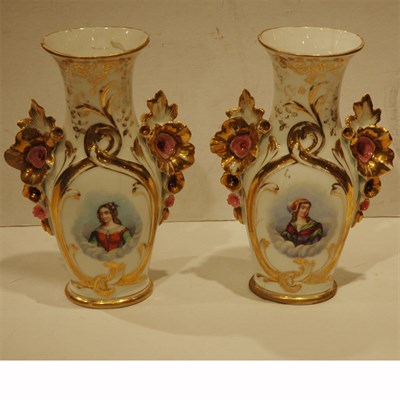 Lot 340 - Pair of French Porcelain Portrait Vases Height...