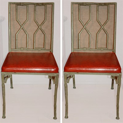 Lot 349 - Set of Four Faux Bamboo Painted Metal Side Chairs