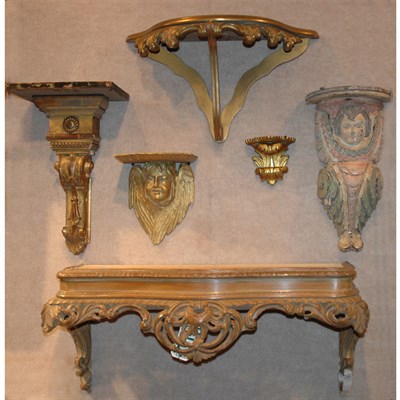 Lot 360 - Group of Six Carved Wood Wall Brackets Height...