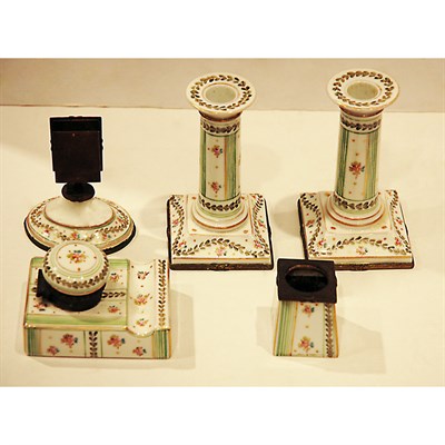 Lot 373 - Set of Five Sevres Style Porcelain Desk Articles