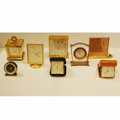 Lot 374 - Group of Eight Desk and Travel Clocks Height...