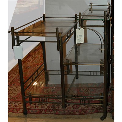 Lot 383 - Brass and Glass Four-Tier Bar Cart Height 38...