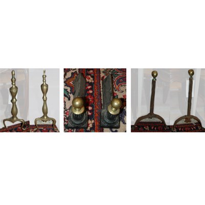 Lot 427 - Three Pairs of Brass and Iron Andirons Height...