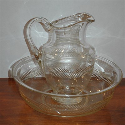 Lot 428 - Cut Glass Pitcher and Basin Height 11 1/4 inches.