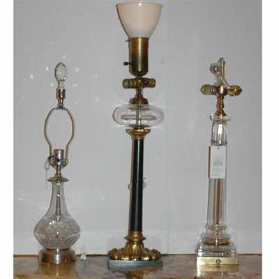 Lot 498 - Gilt and Patinated-Metal Oil Lamp; Together...
