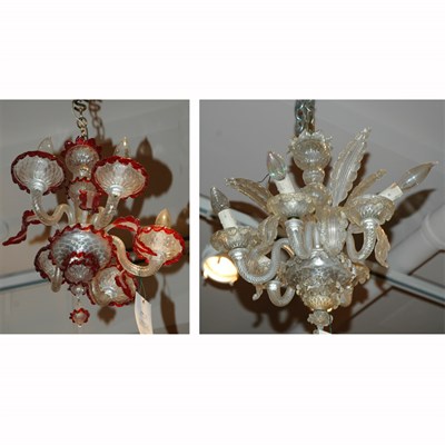 Lot 506 - Two Venetian Glass Five-Light Chandeliers...