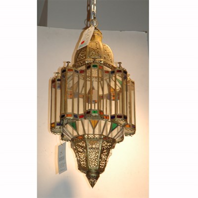 Lot 512 - Moroccan Style Gilt-Metal and Glass Lantern...