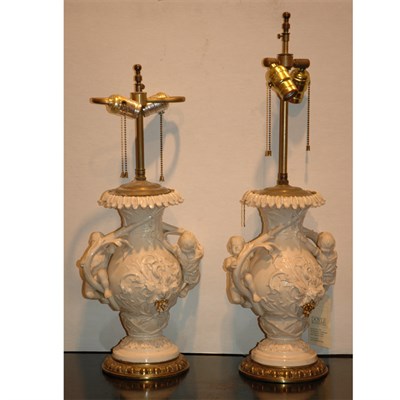 Lot 530 - Pair of Continental White Porcelain Vasiform...