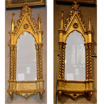 Lot 542 - Pair of Gothic Style Gilt-Wood Mirrors Height...
