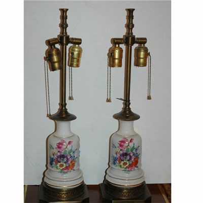 Lot 557 - Pair of Gilt-Metal Mounted Porcelain Lamps...
