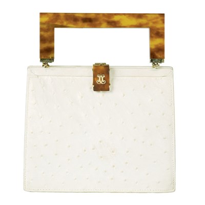 Lot 232 - White Ostrich Afternoon Bag with Faux Tortoise...