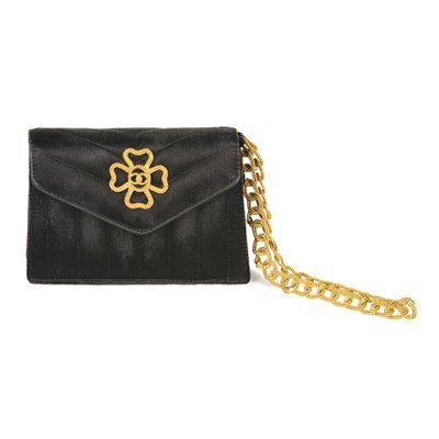 Lot 143 - Chanel Black Satin Evening Bag Early 1980s...
