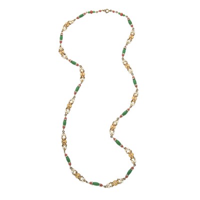 Lot 133 - French Sautoir 1960s Salmon pink and jade...