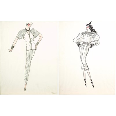 Lot 6 - Two Famed Fashion Drawings by Yves Saint...