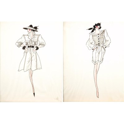 Lot 7 - Two Framed Fashion Drawings by Yves Saint...