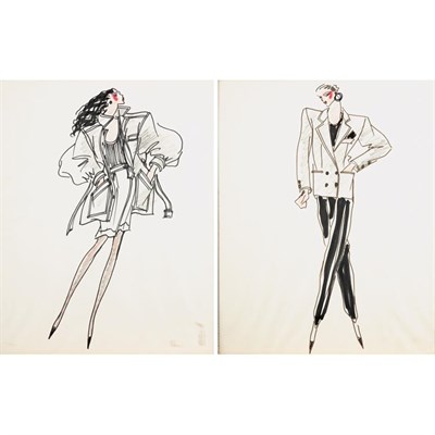 Lot 8 - Two Framed Fashion Drawings by Yves Saint...