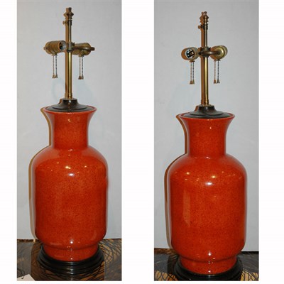 Lot 600 - Pair of Porcelain Vasiform Lamps Height 20...