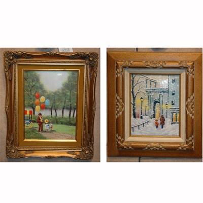 Lot 601 - Two Framed Enamel Pictures Height 20 inches,...
