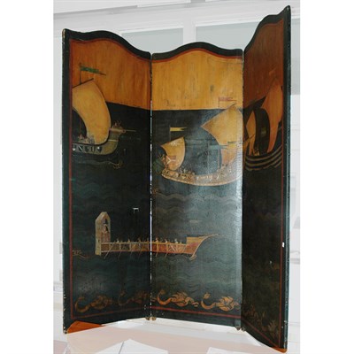 Lot 613 - Painted Three-Panel Folding Screen Height 67...