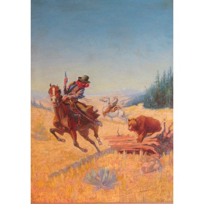 Lot 29 - Lone Wolf American, 1882-1965 Grizzlies Charge,...