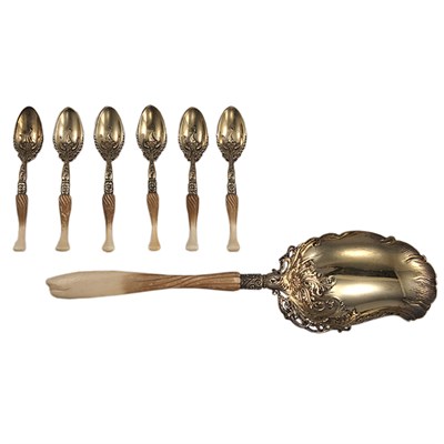 Lot 219 - Whiting Silver Gilt and Ivory Caviar Set 20th...