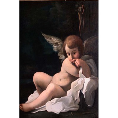 Lot 17 - Italian School 19th Century Cupid Oil on...