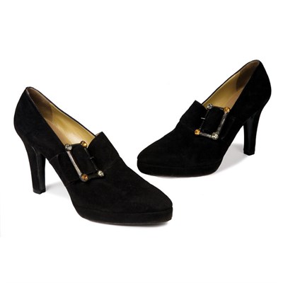 Lot 33 - Yves Saint Laurent Black Suede Platform Shoes...