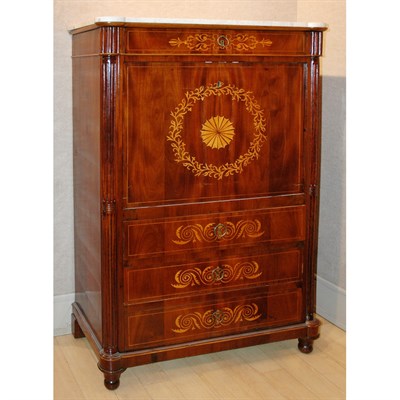Lot 155 - Italian Marble Top Inlaid Mahogany Secretaire...