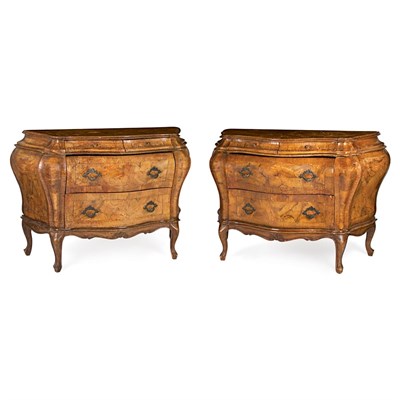 Lot 302 - Pair of Italian Rococo Style Walnut Commodes...