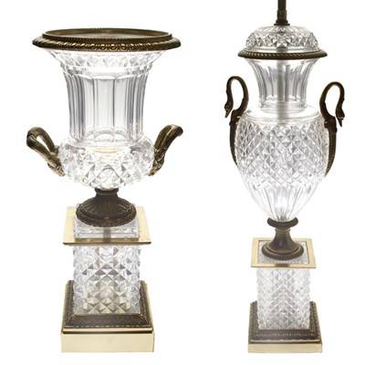 Lot 389 - Gilt-Bronze Mounted Cut Glass Urn; Together...