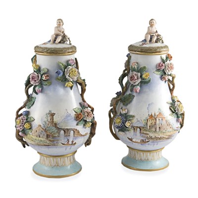 Lot 582 - Pair of Meissen Style Porcelain Vases Each of...