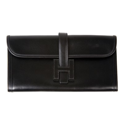 Lot 256 - Hermes Jige Clutch Black calf, stamped in gold;...