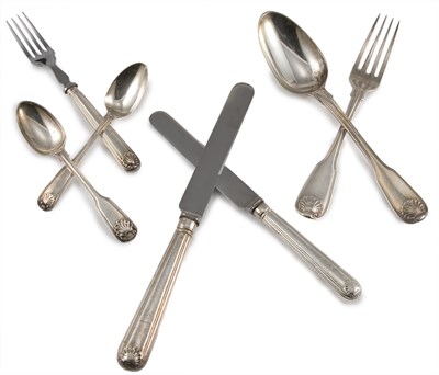 Lot 253 - Assembled George III Silver Flatware Service...