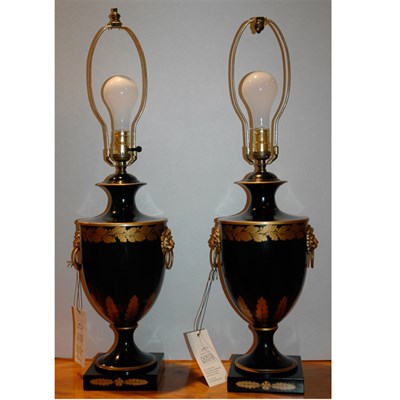 Lot 195 - Pair of Neoclassical Style Gilt Decorated Tole...